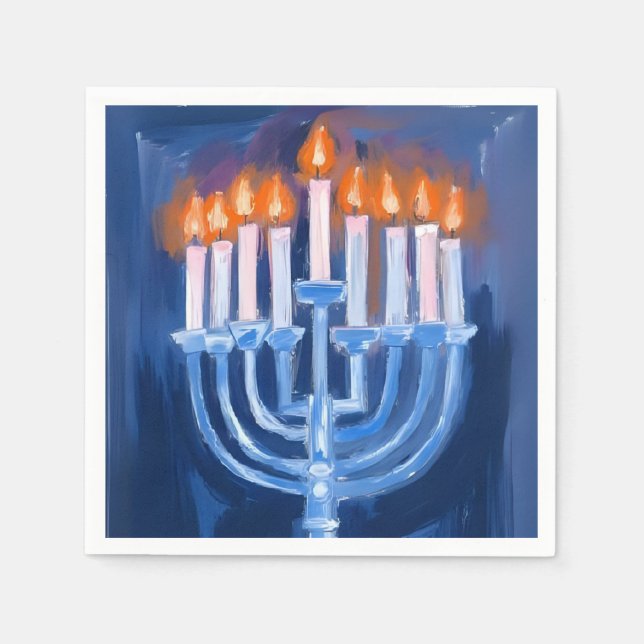 Menorah Blå Hanukkah Akvarell Holiday Pappersservett (Framsidan)