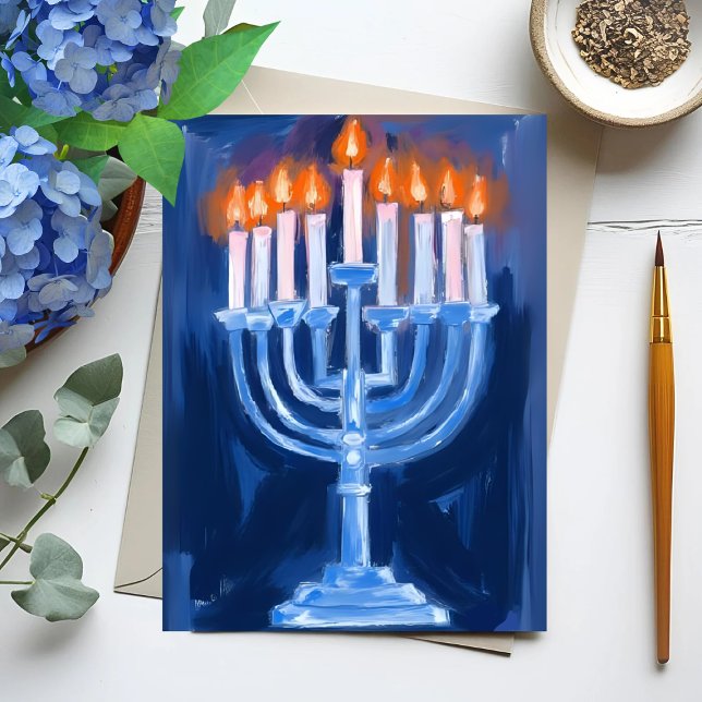 Menorah Blue Hanukkah Julkort (Skapare uppladdad)