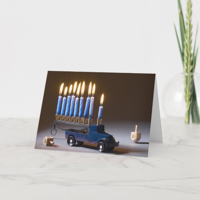 Menorah Blue Lastbil Chanukah Card Helgkort (Framsida)