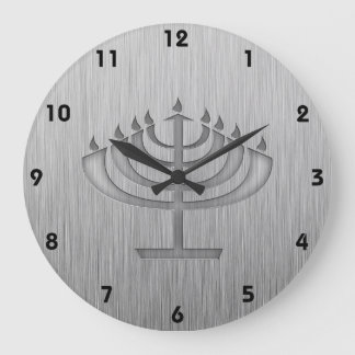 Menorah; Brushed metall-look Stor Klocka