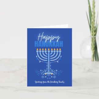 Menorah Candle Modern Script Lycklig Hanukkah Blue Helgkort