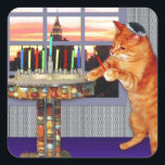 menorah cat.jpg fyrkantigt klistermärke<br><div class="desc">Inte bara för Chanukah längre - den här söt ingefära ljuset ljusen för ett underbart mirakel hände här!</div>
