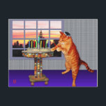 Menorah Cat Vykort<br><div class="desc">Så katten är ett rödhårig han är Ashkenazi!  Och det är solnedgången så att han sätter på sin kippah,  tänder ljus och säger böner och minns att ett Underbart Miracle hände där.</div>