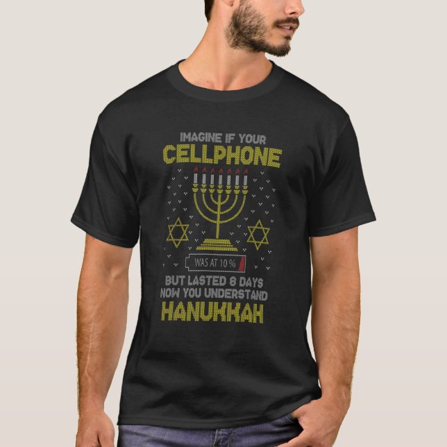 Menorah Cellphone Hanukkah Jewish Ugly jul S T Shirt (Framsida)