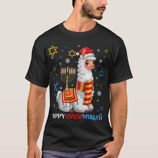 Menorah Chrismukah Llama Alpaca Hanukkah Julafton T Shirt (Framsida)
