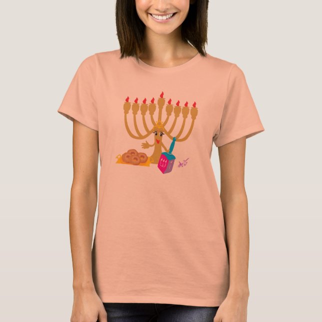 Menorah & Dreidel Navy Longtärmade T-Shirt (Framsida)
