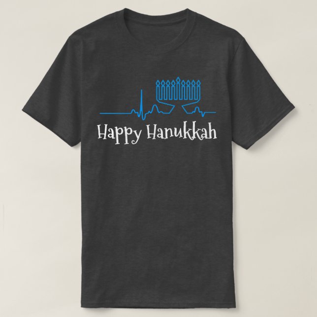 Menorah ECG Heartslag Lycklig Hanukkah Chanukah Je T Shirt (Design framsida)