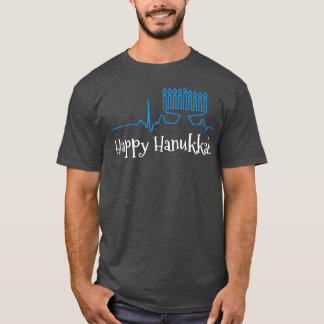 Menorah ECG Heartslag Lycklig Hanukkah Chanukah Je T Shirt