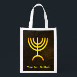 Menorah Flame Återanvändbar Påse<br><div class="desc">En brunfärgad och guld digital rendering av den judiska sjugrenade menorah (hebreiska: מְ נ וֹ רָ ה ‎). Lägg till din egen text. Den sjukanta menorah som används i den portabla fristad som Moses upprättade i vildmarken och senare i Temple i Jerusalem har varit en symbol för judendomen sedan urminnes...</div>