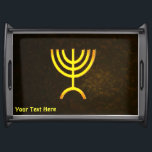 Menorah Flame Frukostbricka<br><div class="desc">En brunfärgad och guld digital rendering av den judiska sjugrenade menorah (hebreiska: מְ נ וֹ רָ ה ). Anpassa genom att lägga till egen text. Den sjukanta menorah som används i den portabla fristad som Moses upprättade i vildmarken och senare i Temple i Jerusalem har varit en symbol för judendomen...</div>