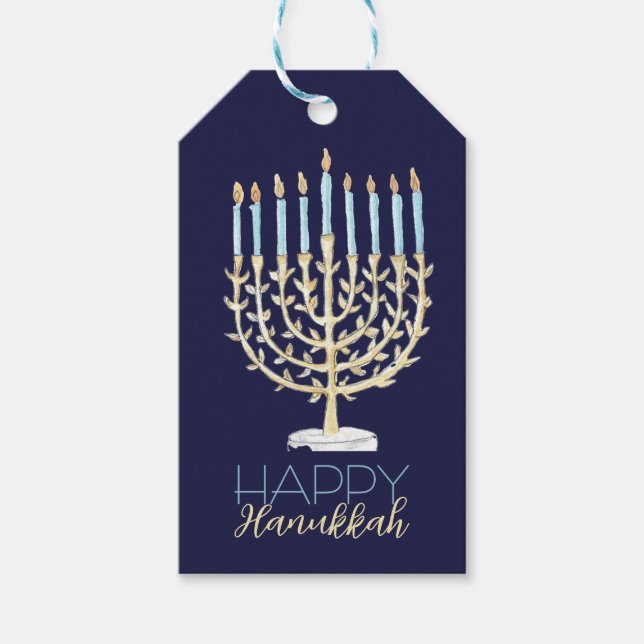 Menorah Gift Märkre - marinblått Presentetikett (Framsidan)