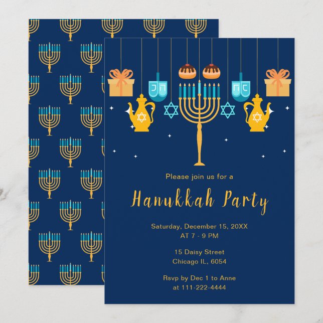 Menorah Hannukafest Inbjudningar (Fram/baksida)