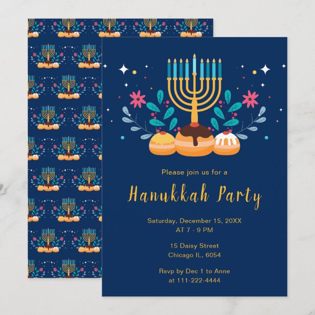 Menorah Hannukah-fest Inbjudningar (Fram/baksida)