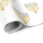 Menorah Hanukkah Blue Candles Teckning Helgdag Presentpapper<br><div class="desc">Faux guld-foil menorah-ljus för Hanukkah firande på champagnebakgrunden färgad. Den vismliga menorahillustrationen med vita stjärnor täckte celestialljus på ett fingerat guld-menorahstativ. Menorah elegant Starry bröllop Hanukkah illustrerade designgåvor och pappra produkter.</div>