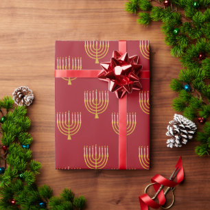 Menorah Hanukkah Candles Teckning Festive Ruby Red Presentpapper