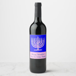 Menorah Hanukkah Cobalt Blue Din text Vinflaska Etikett