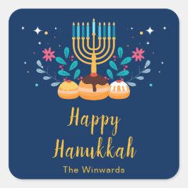 Menorah Hanukkah-fest-sticker Fyrkantigt Klistermärke