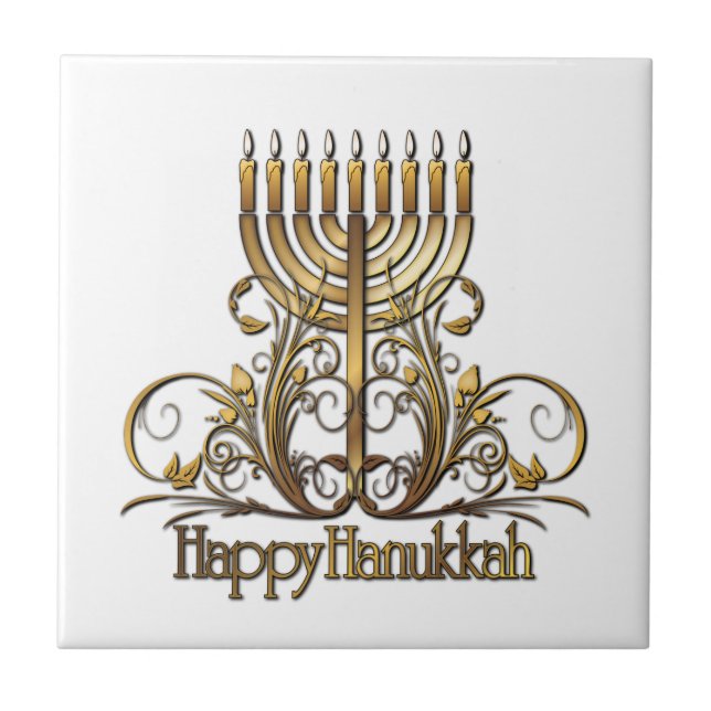 Menorah Hanukkah Hälsning Kakelplatta (Framsidan)