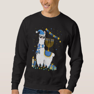 Menorah Hanukkah Lama Söt Alpaca Chanukah Helgdag Lång Ärmad Tröja