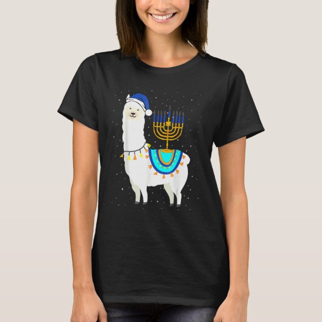 Menorah Hanukkah Llama Cute Alpaca Chanukah Christ T Shirt (Framsida)