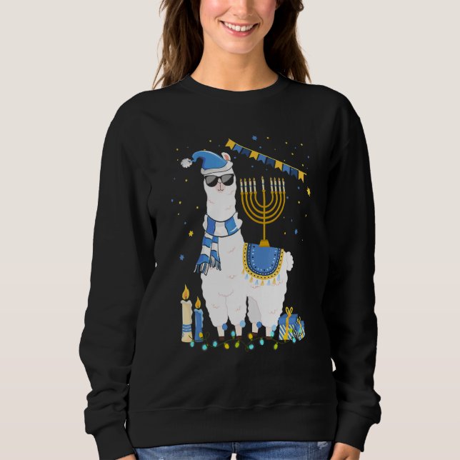 Menorah Hanukkah Llama Cute Alpaca Chanukah Holida T Shirt (Framsida)