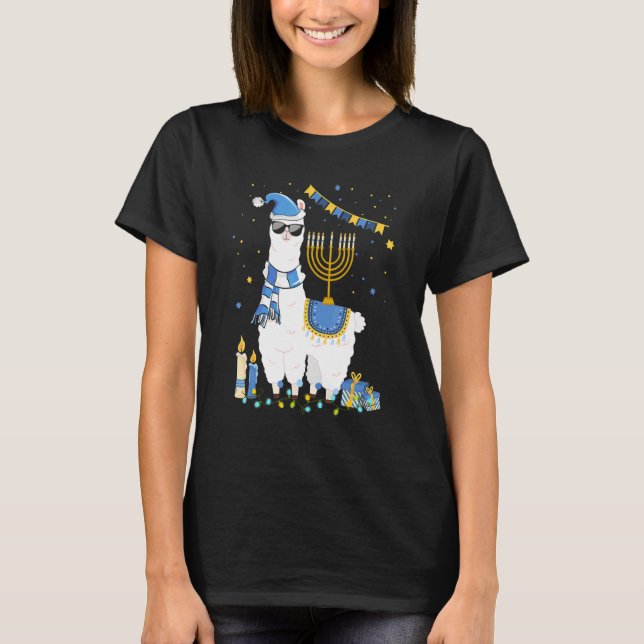 Menorah Hanukkah Llama Cute Alpaca Chanukah Holida T Shirt (Framsida)