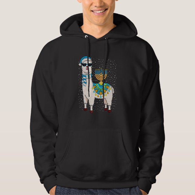 Menorah Hanukkah Llama Cute Alpaca Chanukah Hoodie (Framsida)