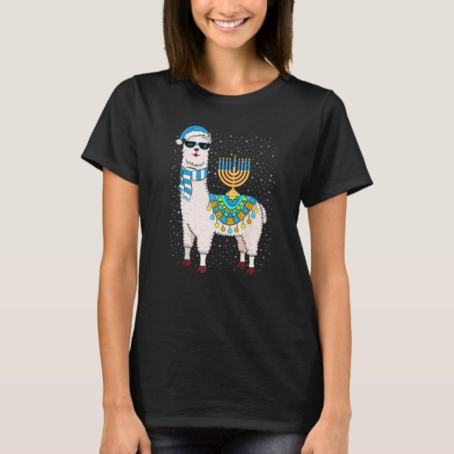 Menorah Hanukkah Llama Cute Alpaca Chanukah Premiu T Shirt (Framsida)