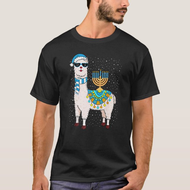 Menorah Hanukkah Llama Cute Alpaca Chanukah Premiu T Shirt (Framsida)