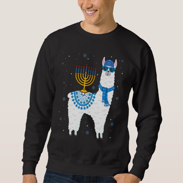 Menorah Hanukkah Llama Cute Llama Alpaca Chanukah Lång Ärmad Tröja (Framsida)