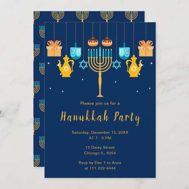 Menorah Hanukkah Party Inbjudningar (Fram/baksida)