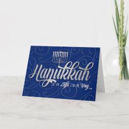 Menorah i Blue och Silver Hanukkah Helgkort
