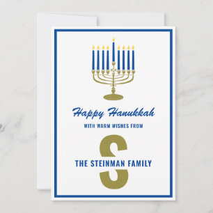 Menorah Ljus Glad Hanukkah Monogram Familjenamn Julkort