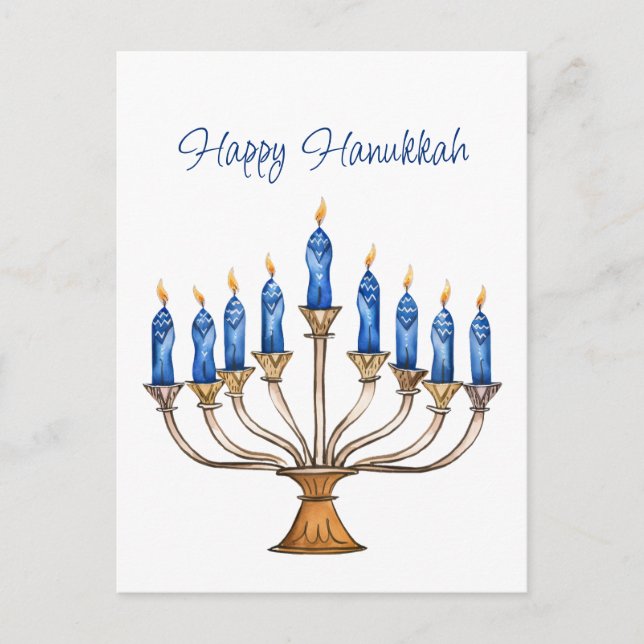 Menorah med brinnande ljus Glad Hanukkah  Vykort (Framsida)