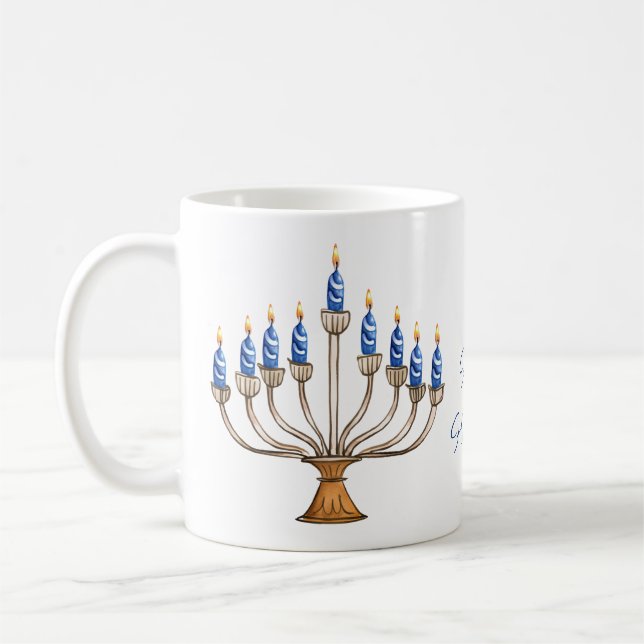 Menorah med Burning Candles Lycklig Hanukkah Kaffemugg (Vänster)