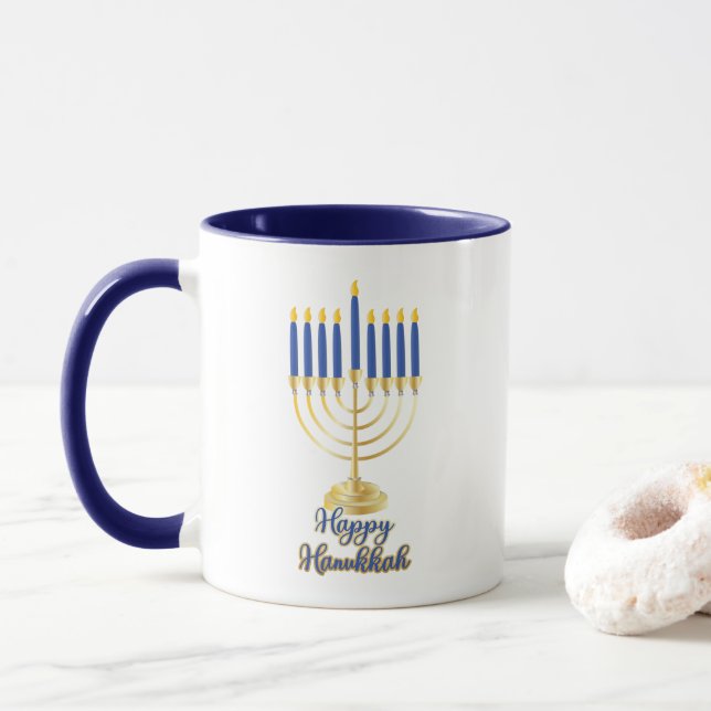 Menorah med Ljus Lycklig Hanukkah Mugg (Med munk)