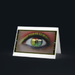 Menorah Menorah & Öga Reflection Greeting Card Helgkort<br><div class="desc">Ta med det vackra ljuset Hanukkah till vintersäsongen med detta ursprungliga hälsningskort. Det bilder helgdag ljusgleammet vid Menorah, vilket återspeglas i en åskådares feminin iris/öga. Skicka hälsningskort som dina vänner och kära kommer att minnas för sin vackra, unika konst. Oavsett om man kallar helgdag Hanukkah, Chanukah, festivalen i Ljus, Winter...</div>