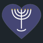 Menorah Navy Guld Graphic Hjärtformat Klistermärke<br><div class="desc">Hebrew Menorah Sticker. Vit,  Guld. Överförbart och anpassade. Menorah Navy Guld Graphic Heart Sticker.</div>