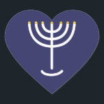 Menorah Navy Guld Graphic Hjärtformat Klistermärke<br><div class="desc">Hebrew Menorah Sticker. Vit,  Guld. Överförbart och anpassade. Menorah Navy Guld Graphic Heart Sticker.</div>