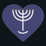 Menorah Navy Guld Graphic Hjärtformat Klistermärke<br><div class="desc">Hebrew Menorah Sticker. Vit, Guld. Överförbart och anpassade. Menorah Navy Guld Graphic Heart Sticker.</div>