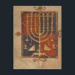 Menorah och andra fartyg av tempel vykort<br><div class="desc">Spanska skolans Add Ms 15250 f.3v Menorah och andra skepp i templet,  från "Duke of Sussex Spain Bible",  Katalonien vid British Bibliotek,  London,  Förenade kungariket. Tillägget 15250 f.3v Menorah och andra fartyg i templet,  från " Duke of Sussex Spain Bible",  Katalonien,  skapades runt 1400-talet.</div>