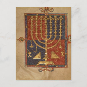 Menorah och andra fartyg av tempel vykort