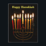 Menorah och Candles Hanukkah Ljus vykort<br><div class="desc">Lycklig Hanukkah till en och alla. Sprid glädjen över ljus med det här vykortet. Den belysta menoran glöms med ljusen tända under åtta nätter. Vi tänder ett ljus för varje natt och firar miraklet med de åtta nätterna Hanukkah. I år gör det enkelt för dig att skicka ditt hälsning med...</div>
