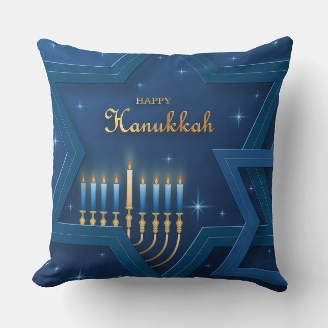 Menorah och David Hanukkahs stjärna Kudde (Framsida)
