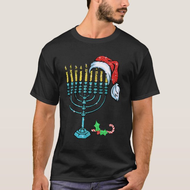 Menorah Santa Hat Chanukah Hanukkah Jewish Christm T Shirt (Framsida)