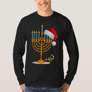 Menorah Santa mössa Chanukah Hanukkah Judisk Jul T Shirt