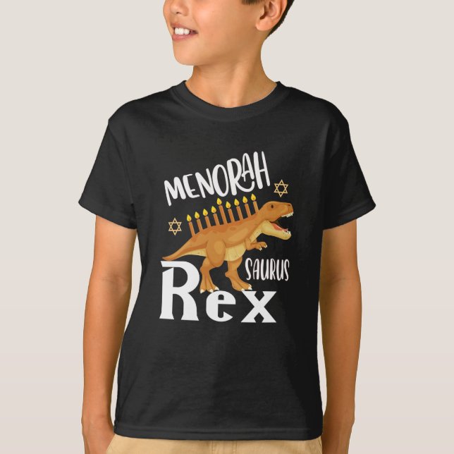 Menorah Saurus T-Rex Lycklig Hanukkah Dinosaur T Shirt (Framsida)