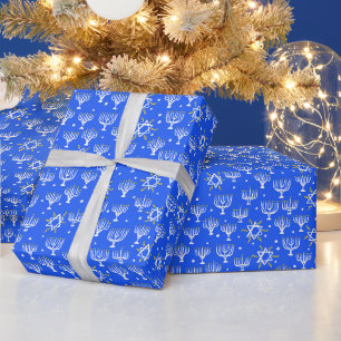 Menorah Star av David Hanukkah Mönster Blue Gift Presentpapper