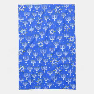 Menorah Star av David Hanukkah Mönster Blue White Kökshandduk