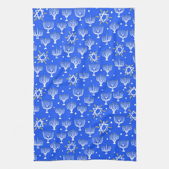 Menorah Star av David Hanukkah Mönster Blue White Kökshandduk (Vertikal)